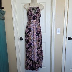 Free People Black and Pink Floral Maxi Dress